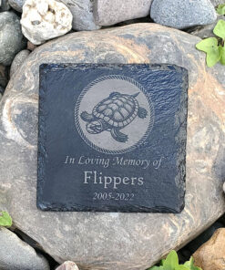Small Personalized Red-eared Slider Turtle Memorial Stone – Engraved Slate Grave Marker Gift for Pet Turtle Lover